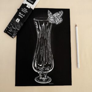Graceful & Stunning Butterfly and Vase Art on Black Sheet for Classy Home Aesthetics (A4 Size)