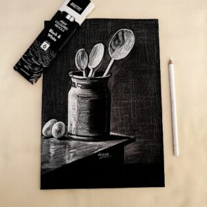 Kitchen Whispers Still Life - Black Sheet Sketch of Everyday Kitchen Beauty  for Classic Homes (A4 Size)