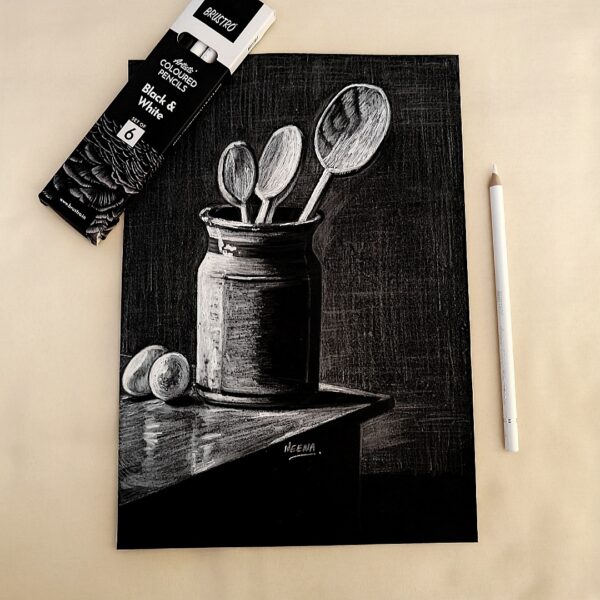 Kitchen Whispers Still Life - Black Sheet Sketch of Everyday Kitchen Beauty  for Classic Homes (A4 Size)