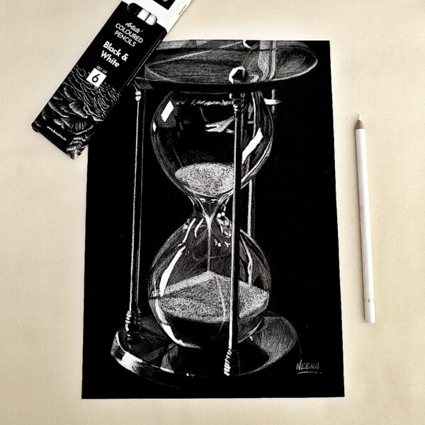 Whispers of Passing Time - Mesmerising Striking Hourglass Still Life Painting for Thoughtful Corners (A4 Size)