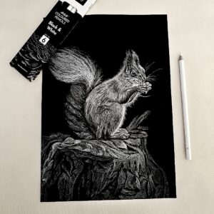 Realistic Squirrel Elegance - Stunning Hand-drawn Realistic Art to add Natural Grace for Calm Interior Settings (A4)