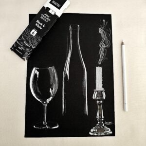 Wine, Wax & Whispers - Realistic Composition of Stillness Featuring Glassware & Candlelight for Luxe Home (A4 Size)