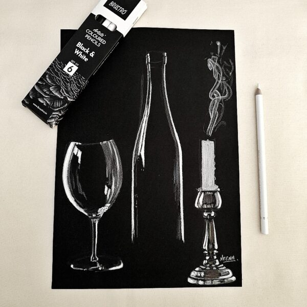 Wine, Wax & Whispers - Realistic Composition of Stillness Featuring Glassware & Candlelight for Luxe Home (A4 Size)