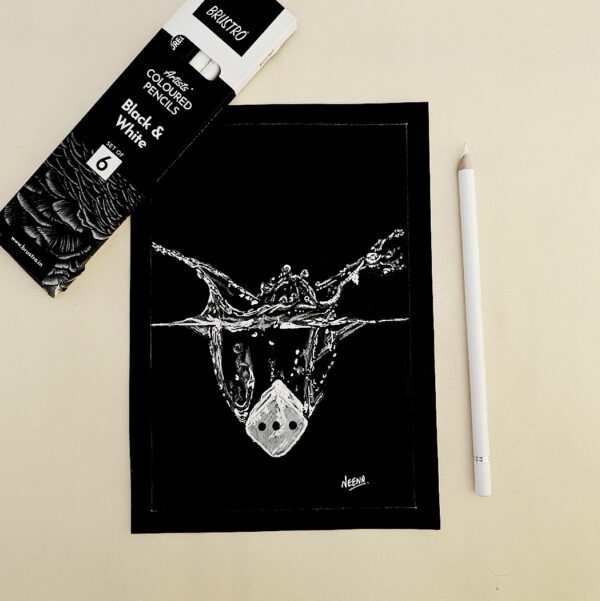 Splash of Luck – Realistic Dice in Water Splash Art on Black Sheet (A5 Size)