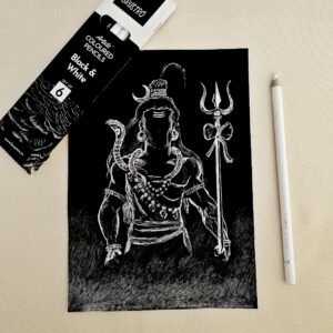 Fearless and Formless  - Spiritual Sketch of Mahadev with Trishul Art on Black Sheet (A5 Size)