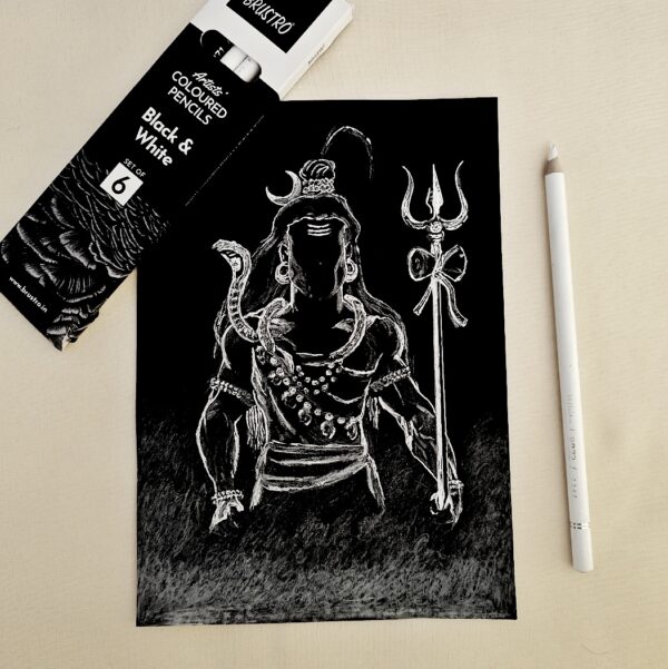 Fearless and Formless - Spiritual Sketch of Mahadev with Trishul Art on Black Sheet (A5 Size)