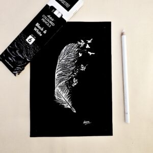 From Feather to Flight - Soulful Feather Evolving into Birds Black Sheet Art for Creative Corners (A5 Size)