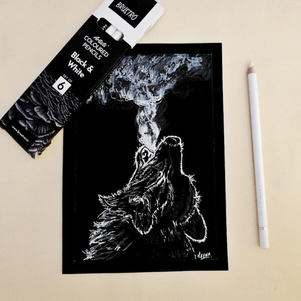 The Lone Howler - Soulful Night Scene of the Alpha Call Art on the Black Sheet (A5 Size)