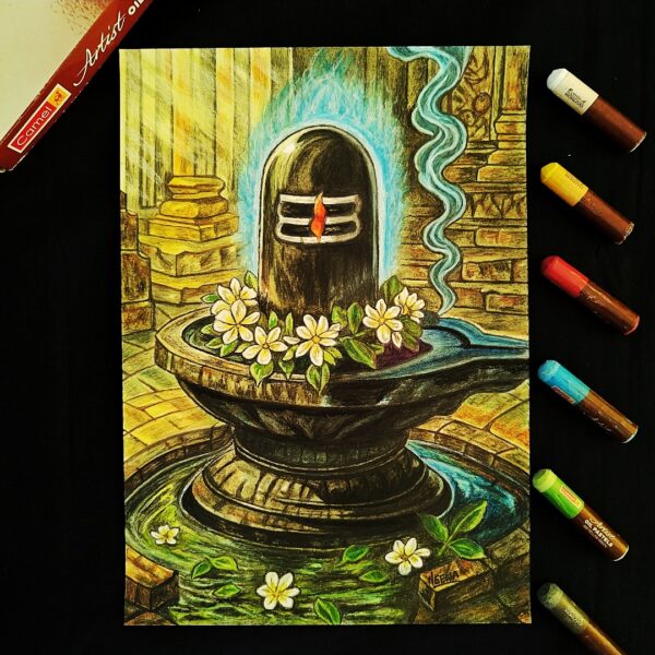 A Devotional & Elegant Handmade Shivling Artwork to Calm & Bless Your Home (A4 Size)