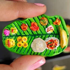 Handmade South Indian Thali Fridge Magnet – Banana Leaf Miniature with Traditional Dishes