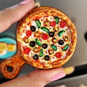 Handmade Wooden Base Pizza Fridge Magnet