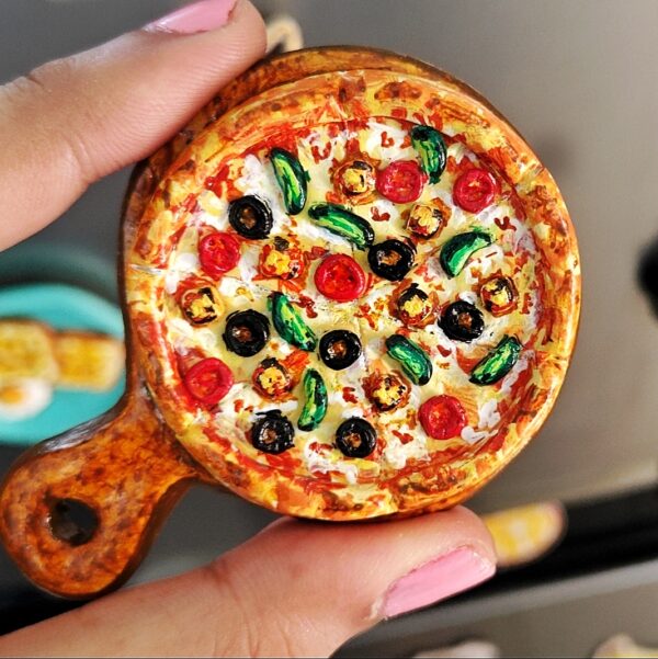 Handmade Wooden Base Pizza Fridge Magnet