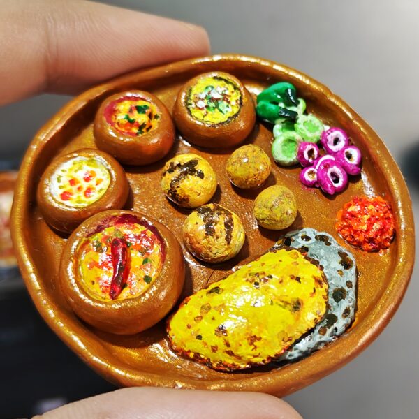 Handmade Rajasthani Thali Fridge Magnet – Traditional Indian Cuisine Miniature Kitchen Decor