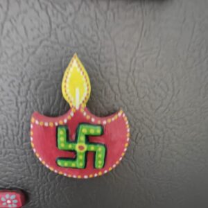 Handmade Small Diya Fridge Magnet – Auspicious Swastik Design | Festive Indian Clay Décor